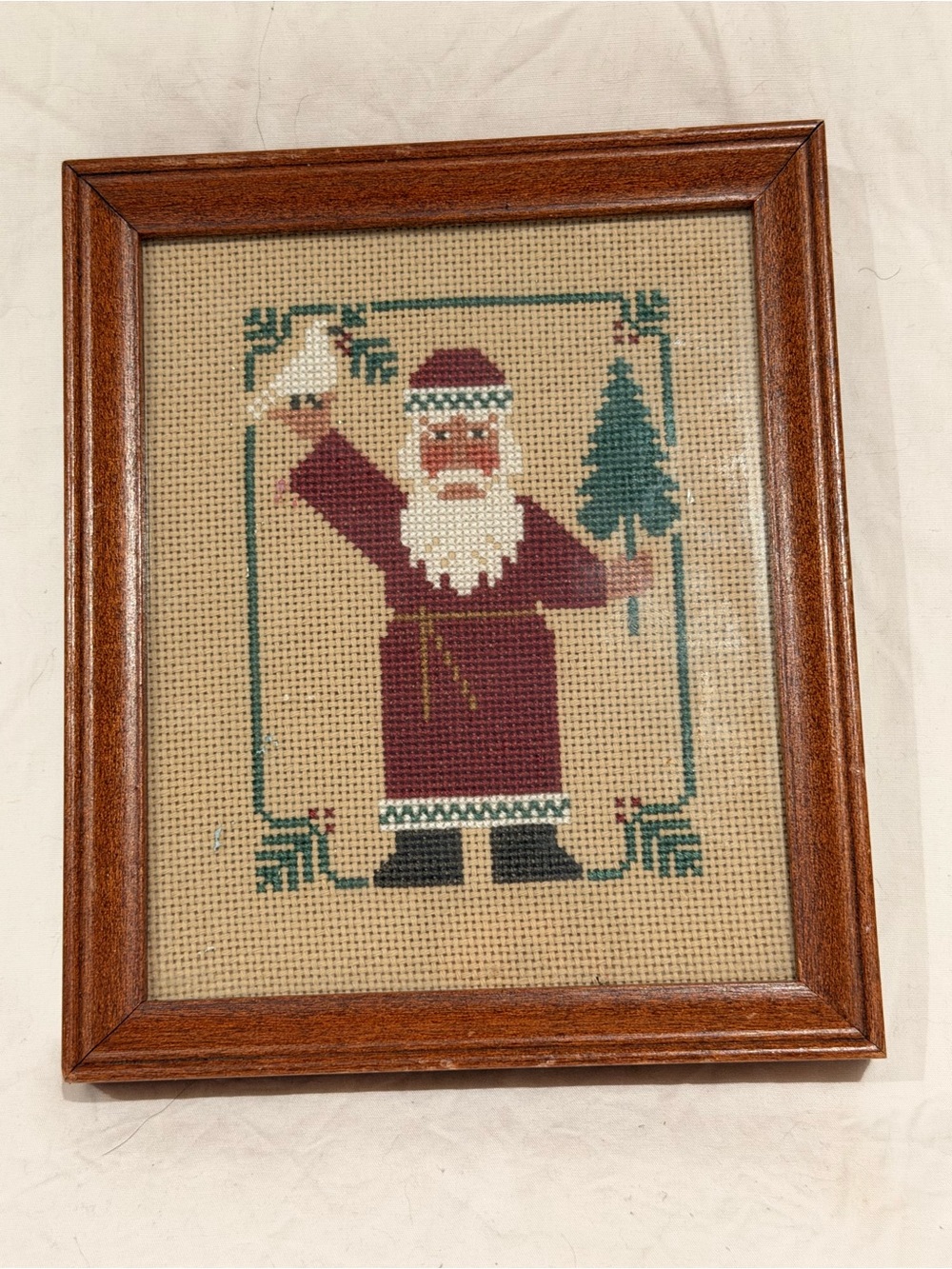 Vintage Needlepoint Santa Clause with Peace Dove